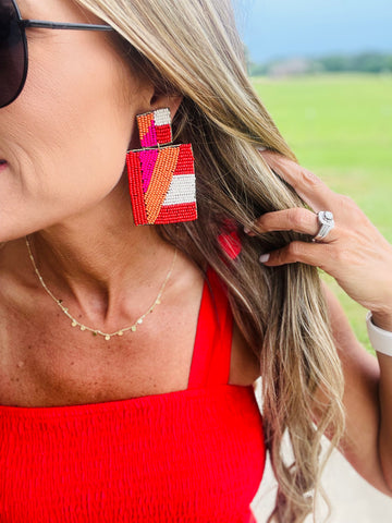 RED SQUARE EARRINGS